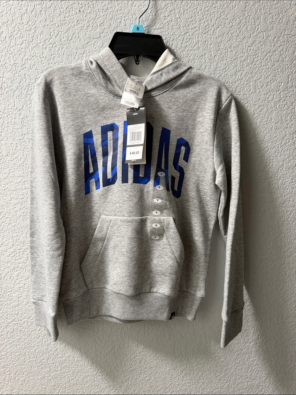 adidas Men's Gray Crewneck Sweatshirt with Blue Logo size 8 años